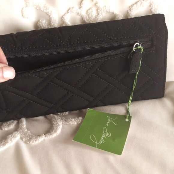 Vera Bradley Trifold Wallet Black Quilted Slim Sleek Clutch Microfiber NWT - Picture 10 of 17